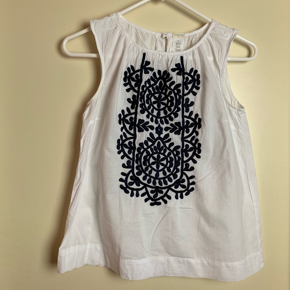 JCrew Crewcuts - white blouse with navy embroidery